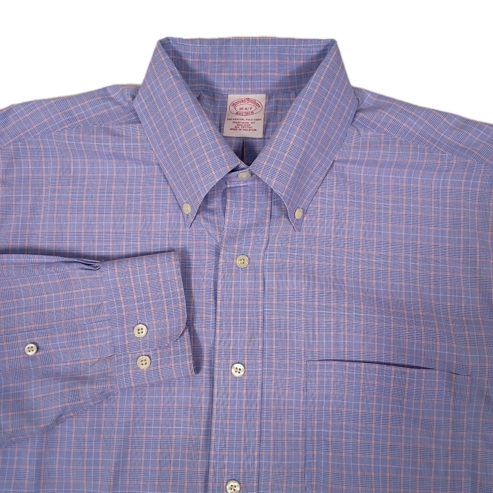 Brooks Brothers Men's Shirt 16-6/7  Purple Plaid Long Sleeve Button‎ Down